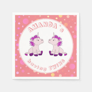 Cute Pink Unicorn Girls Twins Baby Shower Party Napkins