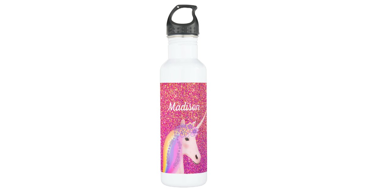 Unicorn Kid Water Bottle for School Thermos with Lid Sparkling Glitter  Bottle Stainless Steel Cup Vacuum Bottle Girl Birthday Gift (A purple  unicorn