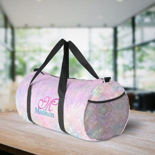 Cute Pink Unicorn Glitter rhinestone Drip monogram Duffle Bag