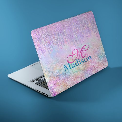 Cute Pink Unicorn Glitter rhinestone Drip monogram HP Laptop Skin