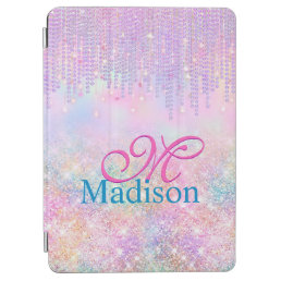 Cute Pink Unicorn Glitter rhinestone Drip monogram iPad Air Cover