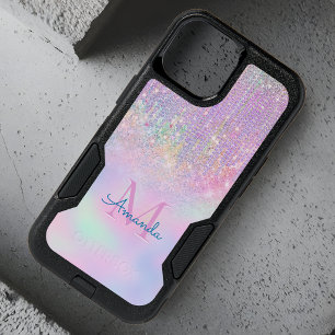 Cute Pink Unicorn Glitter rhinestone Drip monogram iPhone 15 Case