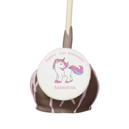 Cute Pink Unicorn Happy 1st Birthday  Cake Pops