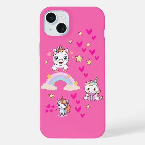 Cute pink unicorn  iPhone 15 plus case
