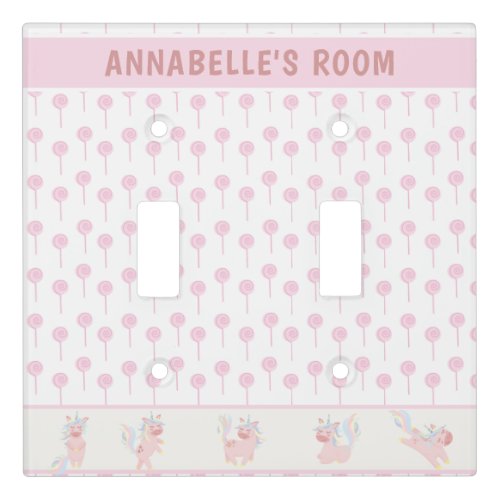 Cute Pink Unicorn Lollipop Rainbow Baby Nursery Light Switch Cover