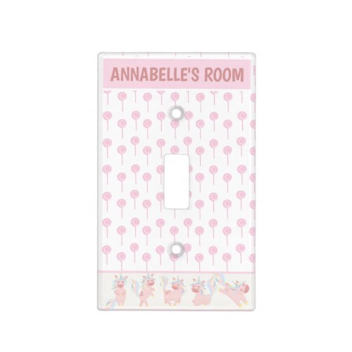 Cute PInk Unicorn Lollipop Rainbow Girls Room Light Switch Cover