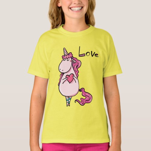 Cute pink unicorn love unicorn kids T_Shirt