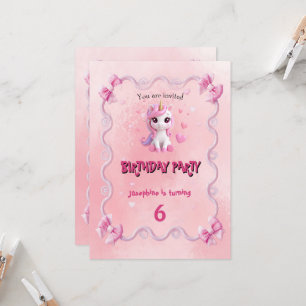 Cute Pink Unicorn magical Birthday Party card