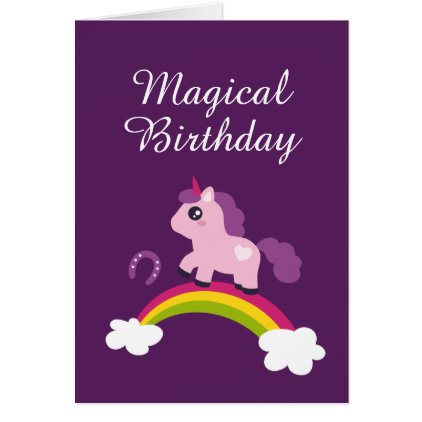 Cute Pink Unicorn on a Rainbow Card