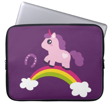 Cute Pink Unicorn on a Rainbow Computer Sleeve