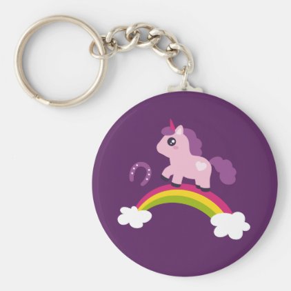 Cute Pink Unicorn on a Rainbow Keychain