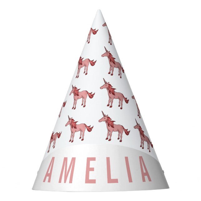 Cute Pink Unicorn Pattern Girl`s Birthday Party Hat (Front)