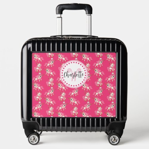 Cute Pink Unicorn Pattern Girls Monogram  Name Luggage