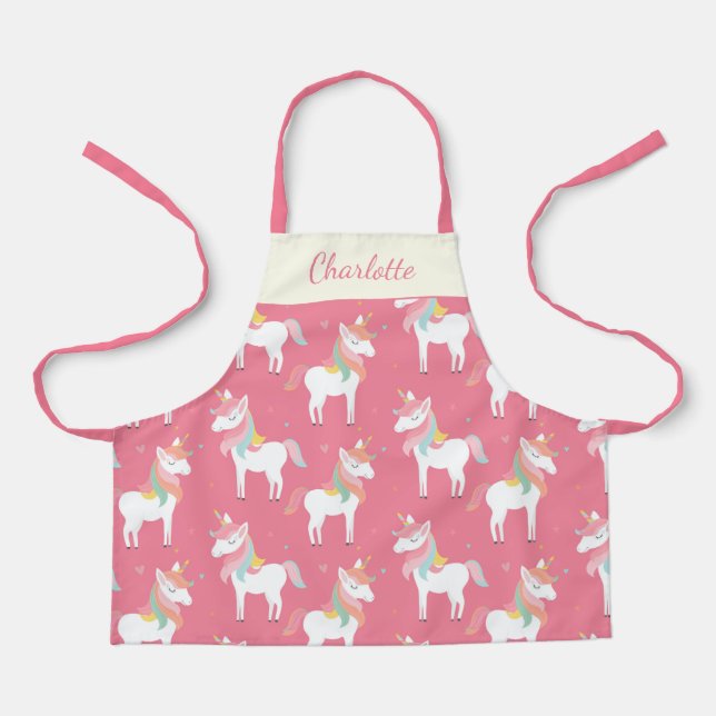Cute Pink Unicorn Pattern Personalized Apron (Front)