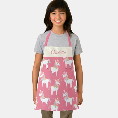 Cute Pink Unicorn Pattern Personalized Apron