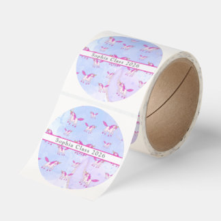 Cute pink unicorn pattern personalized name classic round sticker