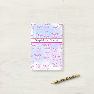 Cute pink unicorn pattern personalized name post-it notes