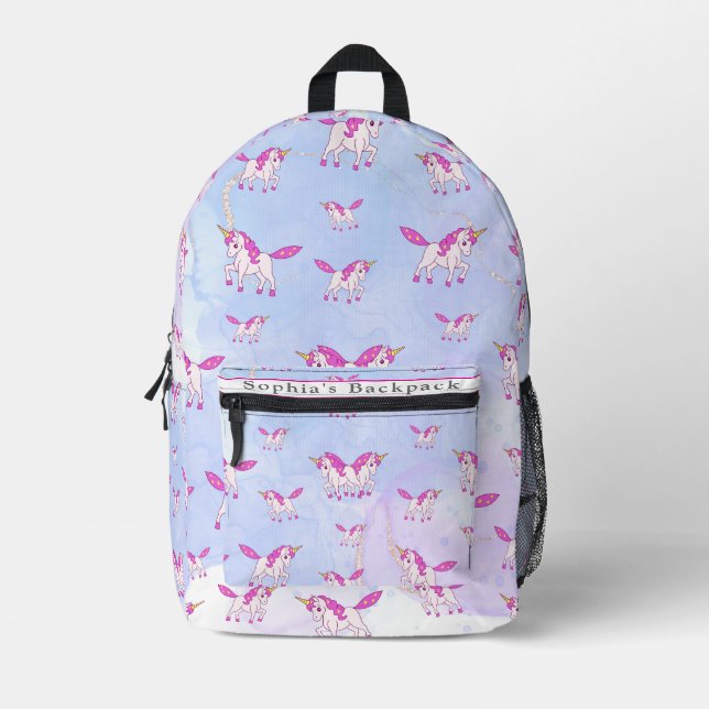 Cute pink unicorn pattern personalized name printed backpack (Front)
