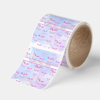 Cute pink unicorn pattern personalized name square sticker