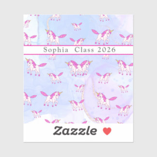 Cute pink unicorn pattern personalized name sticker