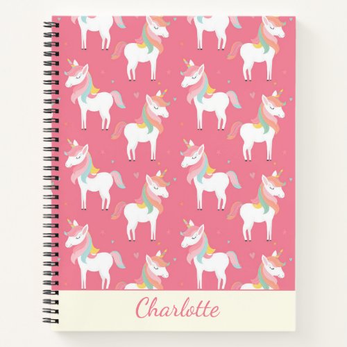 Cute Pink Unicorn Pattern Personalized Notebook