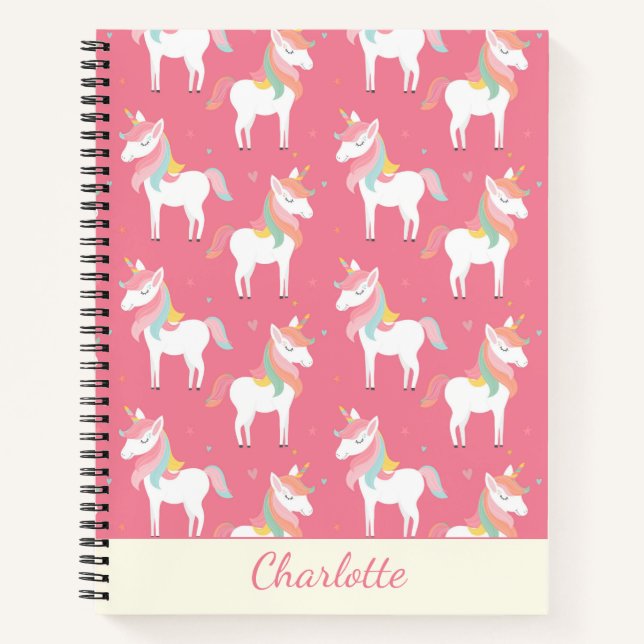 Cute Pink Unicorn Pattern Personalized Notebook (Front)