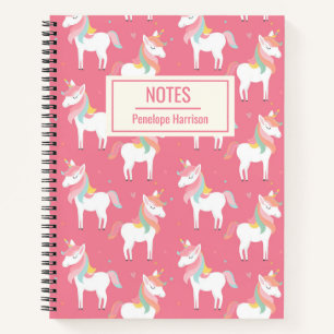 Cute Pink Unicorn Pattern Personalized Notes Notebook