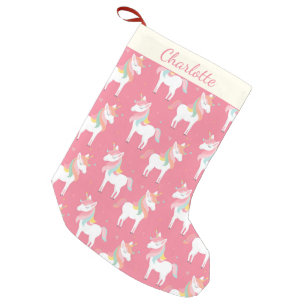 Cute Pink Unicorn Pattern Personalized Small Christmas Stocking