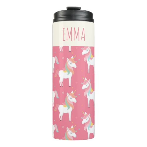 Cute Pink Unicorn Pattern Personalized Thermal Tumbler