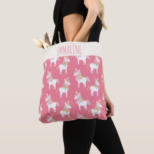 Cute Pink Unicorn Pattern Personalized Tote Bag