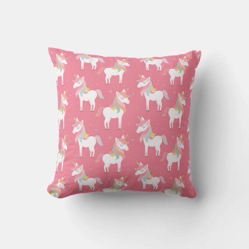 Cute Pink Unicorn Pattern Throw Pillow