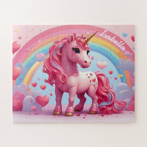 Cute Pink Unicorn Personalized Kids Jigsaw Puzzle