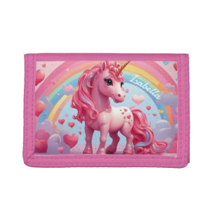 Cute Pink Unicorn Personalized Kids Tri-fold Wallet