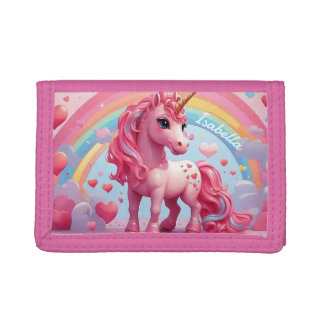 Cute Pink Unicorn Personalized Kids Tri-fold Wallet