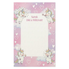 Cute Pink Unicorn Personalized Mitzvah Note Stationery