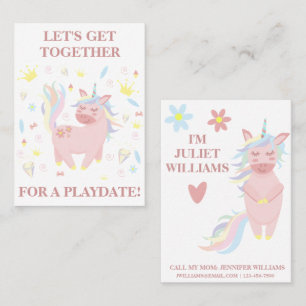 Cute Pink Unicorn Playdate Mommy Calling Card