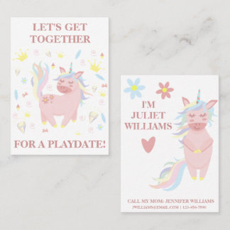 Cute Pink Unicorn Playdate Mommy Calling Card