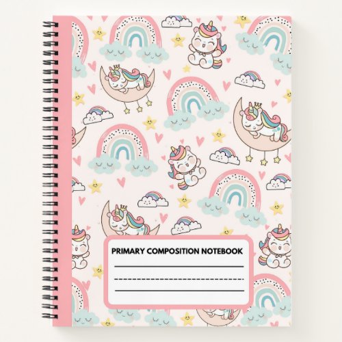 Cute Pink Unicorn Primary Composition Notebook