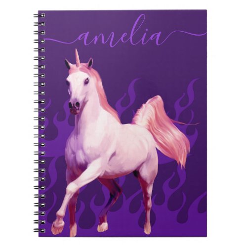 Cute Pink Unicorn Purple Fire Flame Trendy Modern  Notebook