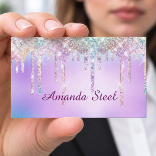 Cute Pink Unicorn Rainbow Glitter Drips monogram B Business Card Magnet