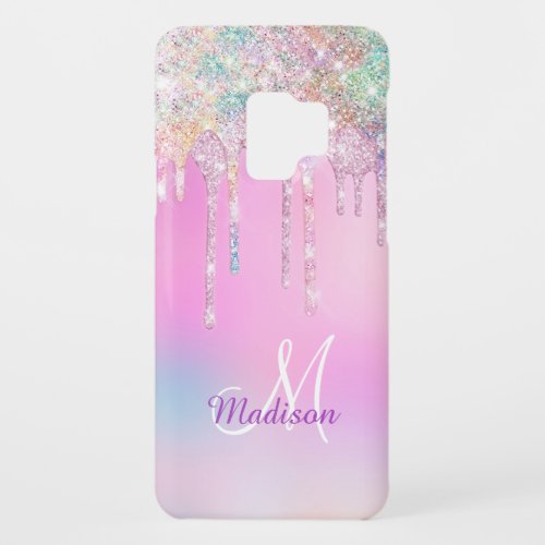 Cute Pink Unicorn Rainbow Glitter Drips monogram Case_Mate Samsung Galaxy S9 Case