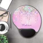 Cute Pink Unicorn Rainbow Glitter Drips monogram Gel Mouse Pad<br><div class="desc">Add a touch of glitter and glam to your home office or dorm with this elegant personalized mouse pad. This chic design template features elegant girly iridescent glitter drips in unicorn rainbow pink colors design. To make it extra special, it is also monogrammed and personalized with name in yellow. click...</div>