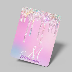 Cute Pink Unicorn Rainbow Glitter Drips monogram i iPad Mini Cover
