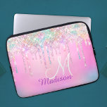 Cute Pink Unicorn Rainbow Glitter Drips monogram Laptop Sleeve<br><div class="desc">Pretty chic and elegant girly iridescent glitter drips in unicorn rainbow pink to create a special unique stylish Laptop laptop sleeve. Add some style to your office, desk, or personal space with a Chic and stylish custom name and monogram Laptop laptop sleeve.. personalize it with a script name and monogram....</div>