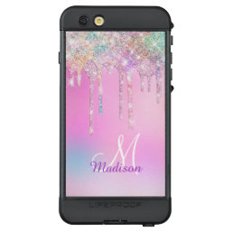 Cute Pink Unicorn Rainbow Glitter Drips monogram LifeProof N&#220;&#220;D iPhone 6s Plus Case