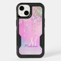 Cute Pink Unicorn Rainbow Glitter Drips monogram