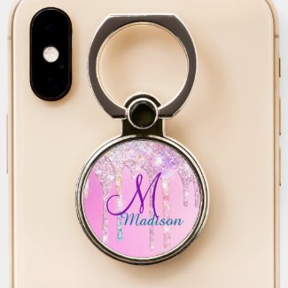 Cute Pink Unicorn Rainbow Glitter Drips monogram