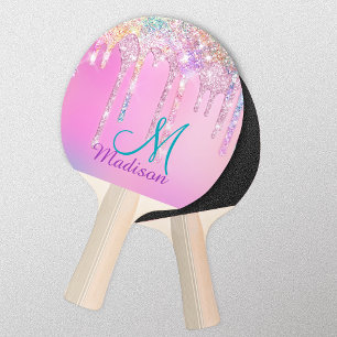 Cute Pink Unicorn Rainbow Glitter Drips Ping Pong Ping Pong Paddle