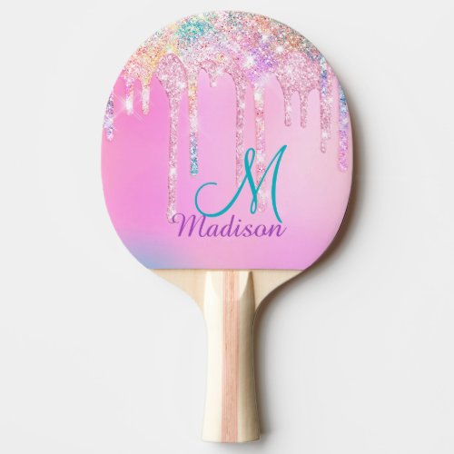Cute Pink Unicorn Rainbow Glitter Drips Ping Pong  Ping Pong Paddle