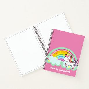 Cute Pink Unicorn Rainbow Name Sketch  Notebook
